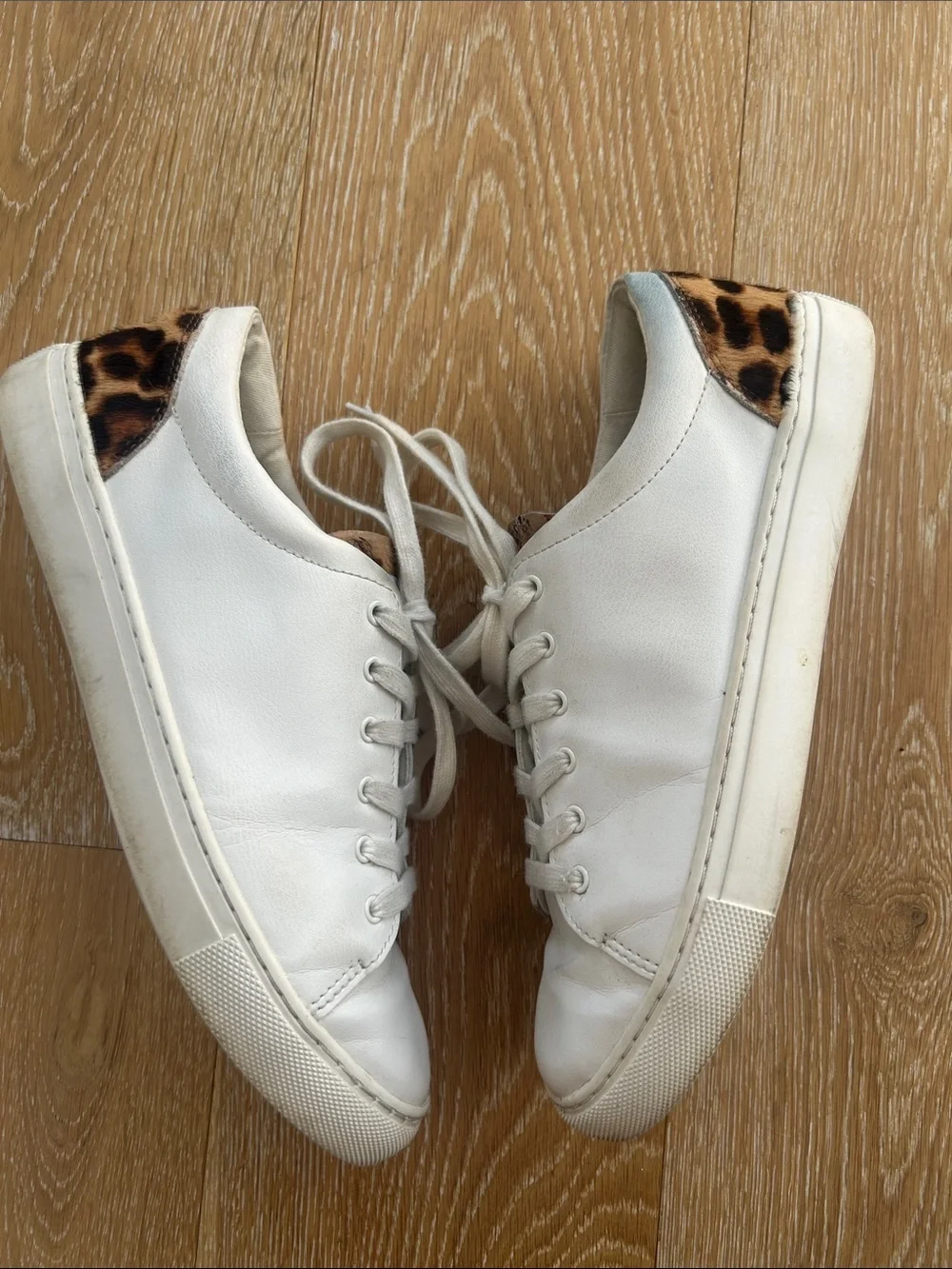 J. Crew Road Trip Leopard Calf Hair Low White Sneakers Size 9